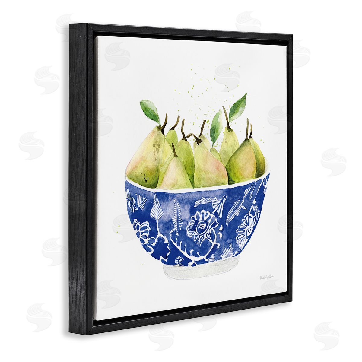 Mercedes Lopez Charro Elegant Bowl of Pears Black Floating Frame Canvas Wall Art Print