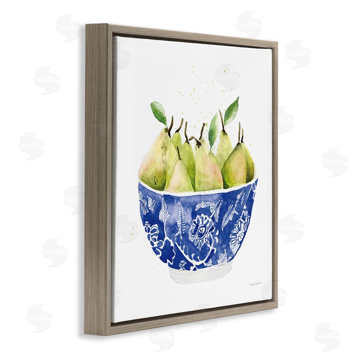 Mercedes Lopez Charro Elegant Bowl of Pears Brown Floating Frame Canvas Wall Art Print