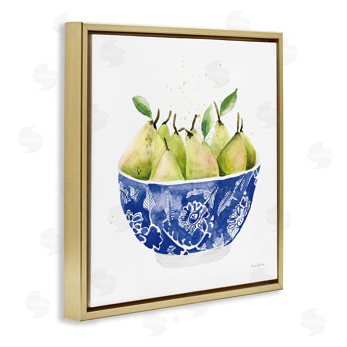 Mercedes Lopez Charro Elegant Bowl of Pears Gold Floating Frame Canvas Wall Art Print
