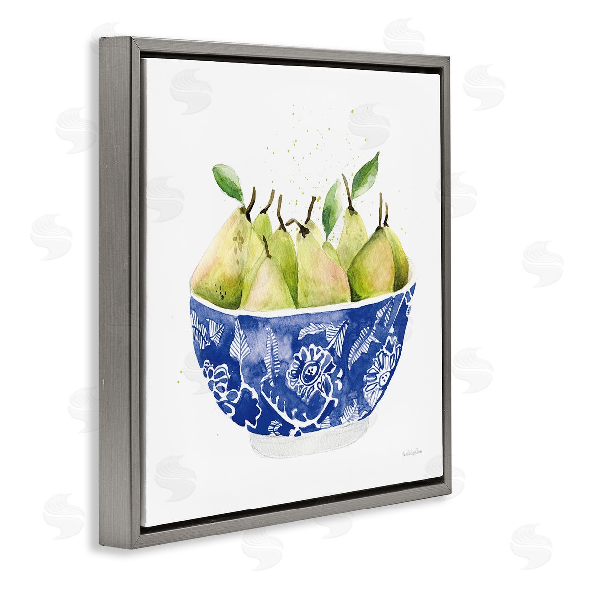 Mercedes Lopez Charro Elegant Bowl of Pears Gray Floating Frame Canvas Wall Art Print
