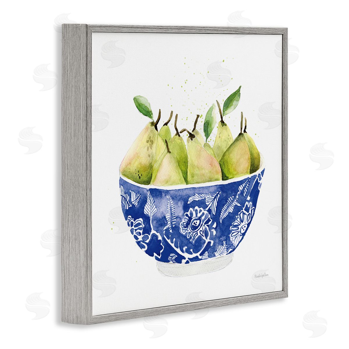 Mercedes Lopez Charro Elegant Bowl of Pears Gray Framed Giclee Wall Art Print