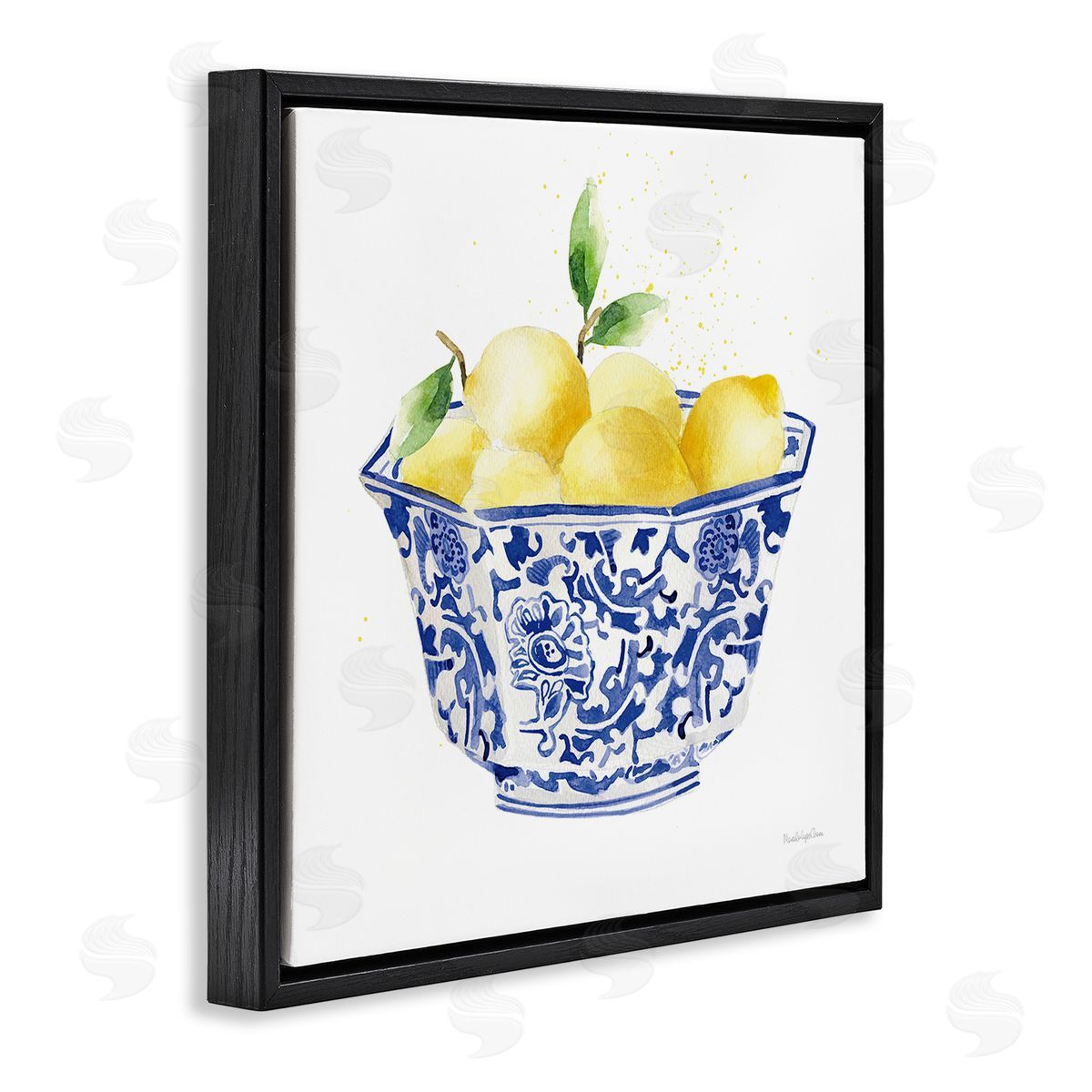 Mercedes Lopez Charro Elegant Bowl of Lemons Black Floating Frame Canvas Wall Art Print