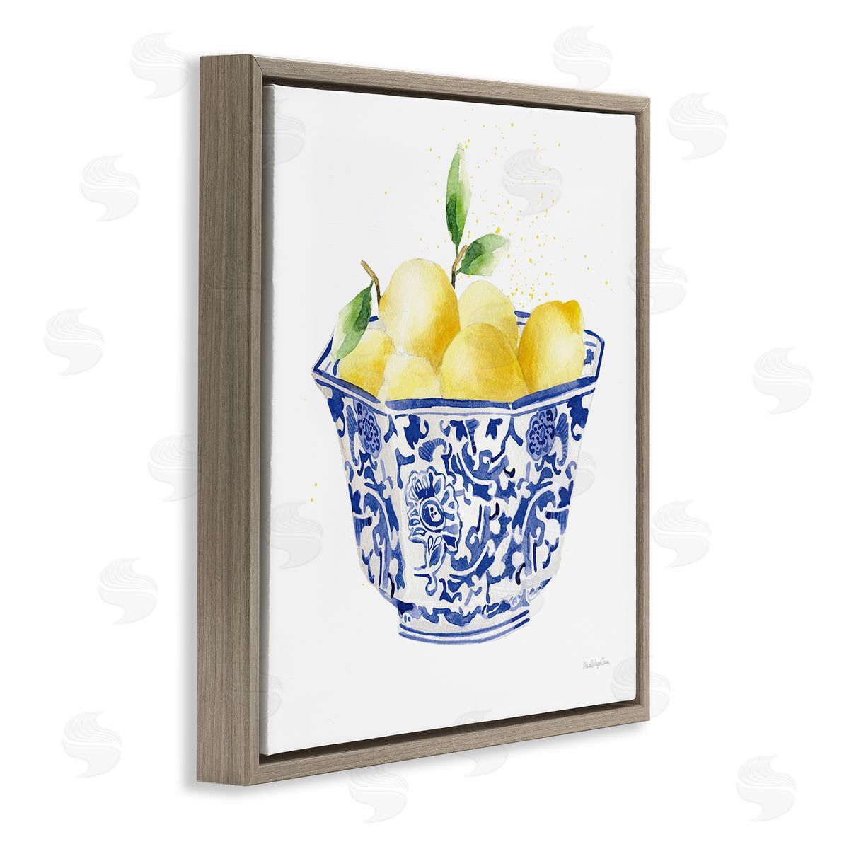 Mercedes Lopez Charro Elegant Bowl of Lemons Brown Floating Frame Canvas Wall Art Print