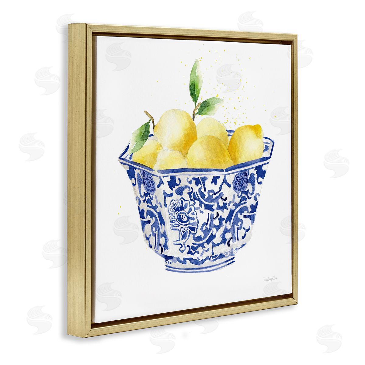 Mercedes Lopez Charro Elegant Bowl of Lemons Gold Floating Frame Canvas Wall Art Print