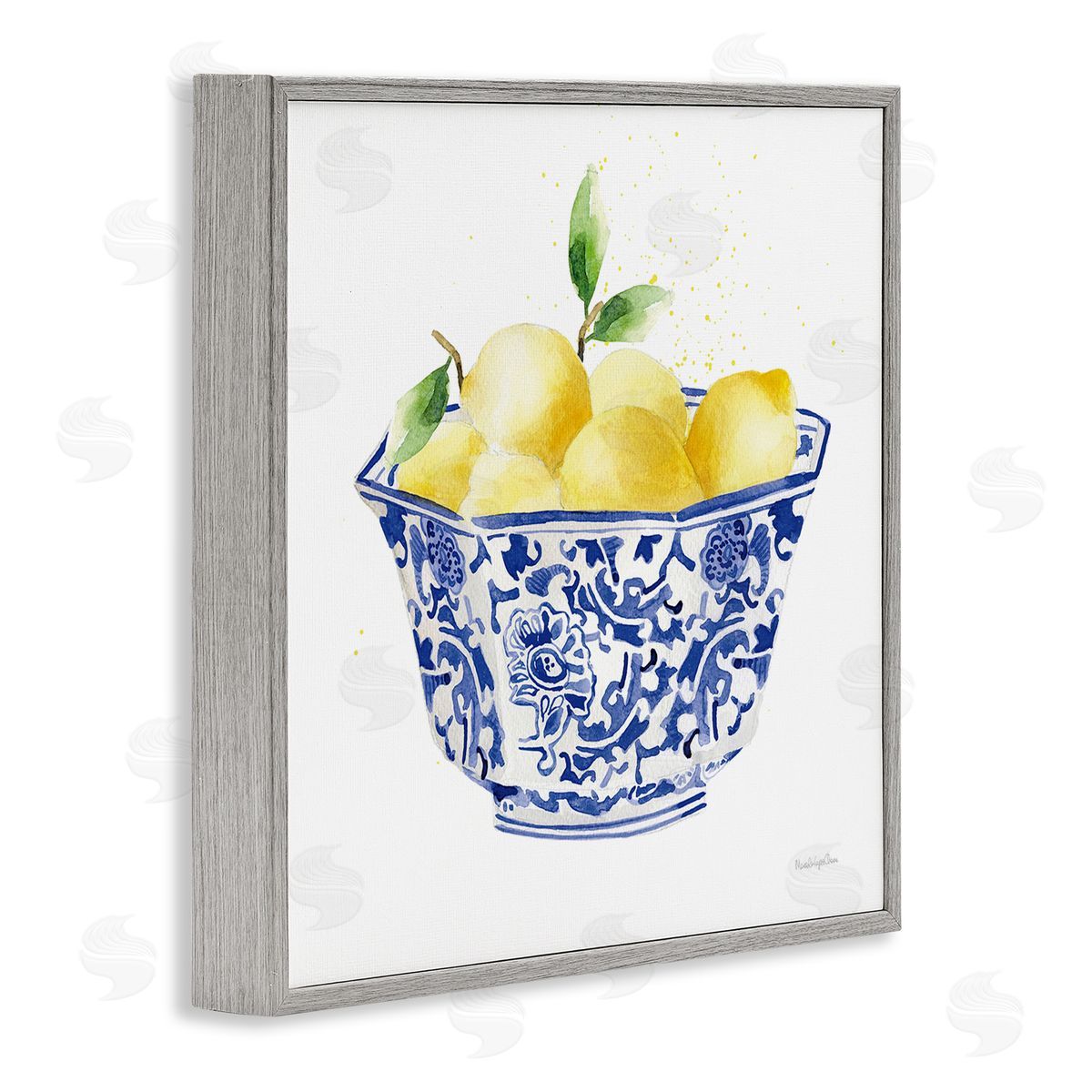 Mercedes Lopez Charro Elegant Bowl of Lemons Gray Framed Giclee Wall Art Print