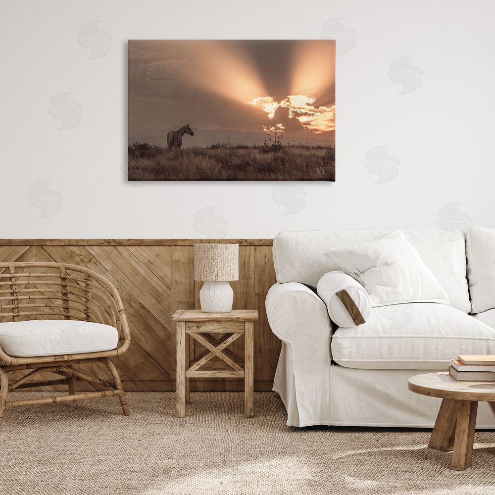 Nathan Larson Faded Sunset with Horse Canvas Wall Art Print in Room