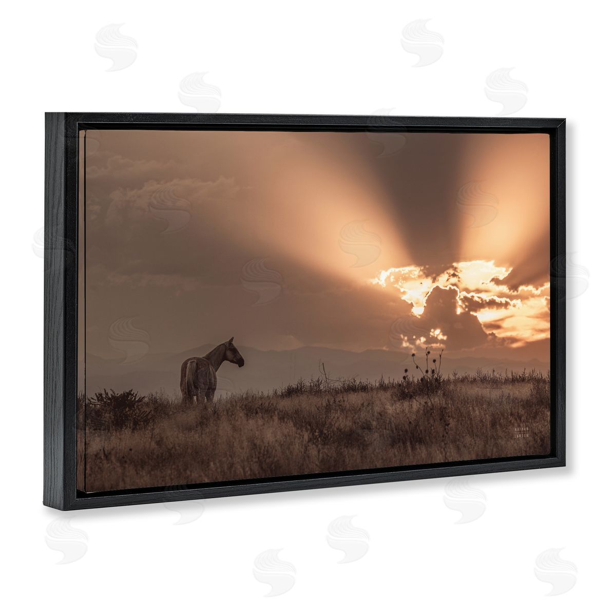 Nathan Larson Faded Sunset with Horse Black Floating Frame Canvas Wall Art Print