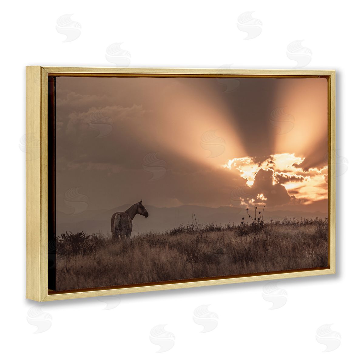 Nathan Larson Faded Sunset with Horse Gold Floating Frame Canvas Wall Art Print