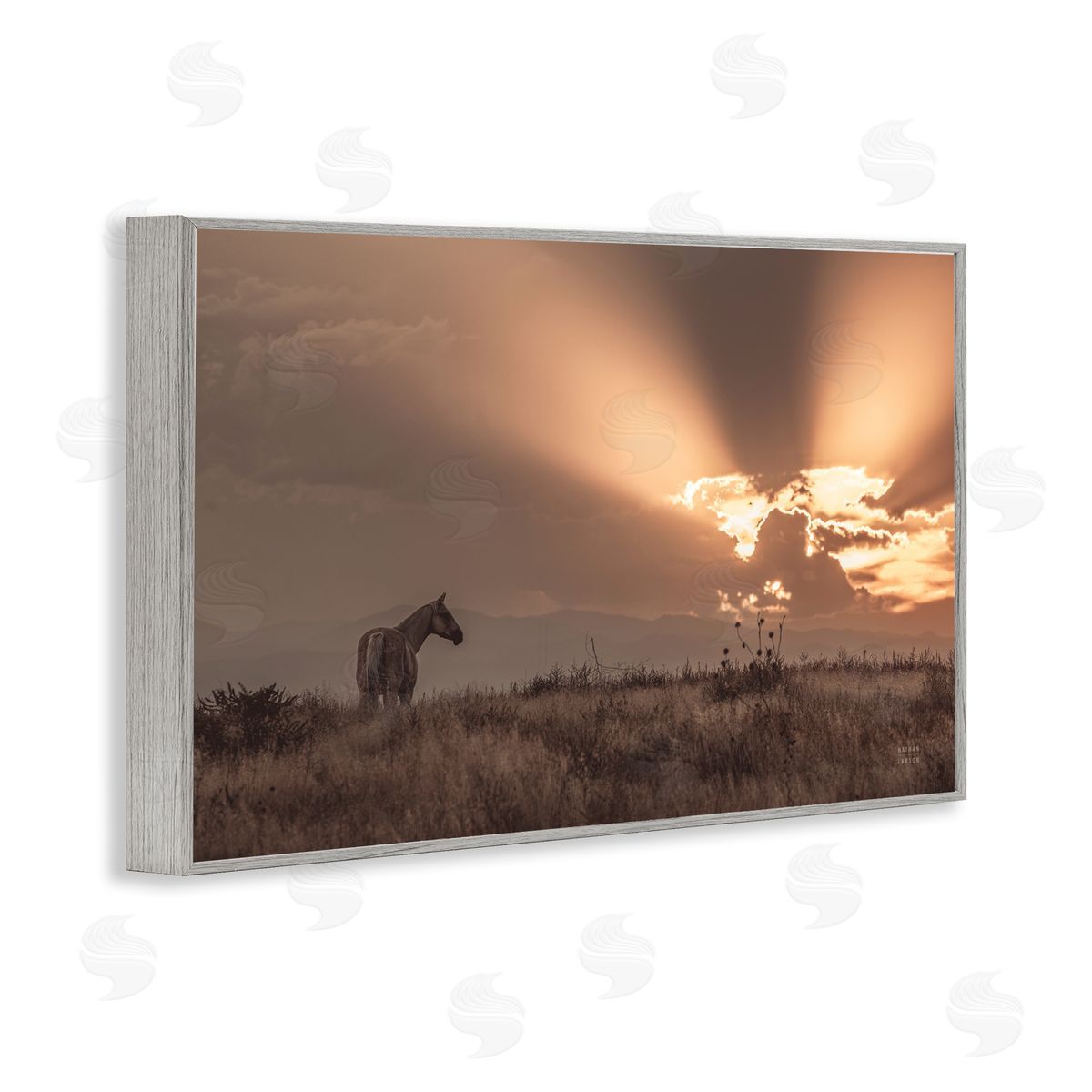 Nathan Larson Faded Sunset with Horse Gray Framed Giclee Wall Art Print