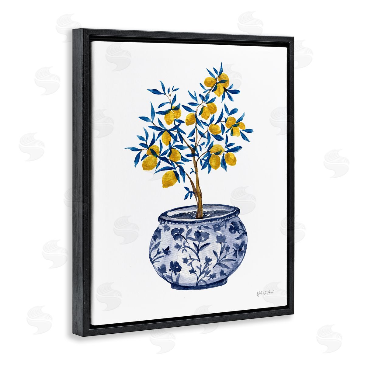 Yvette St. Amant Lemon Tree in Chinoiserie Black Floating Frame Canvas Wall Art Print