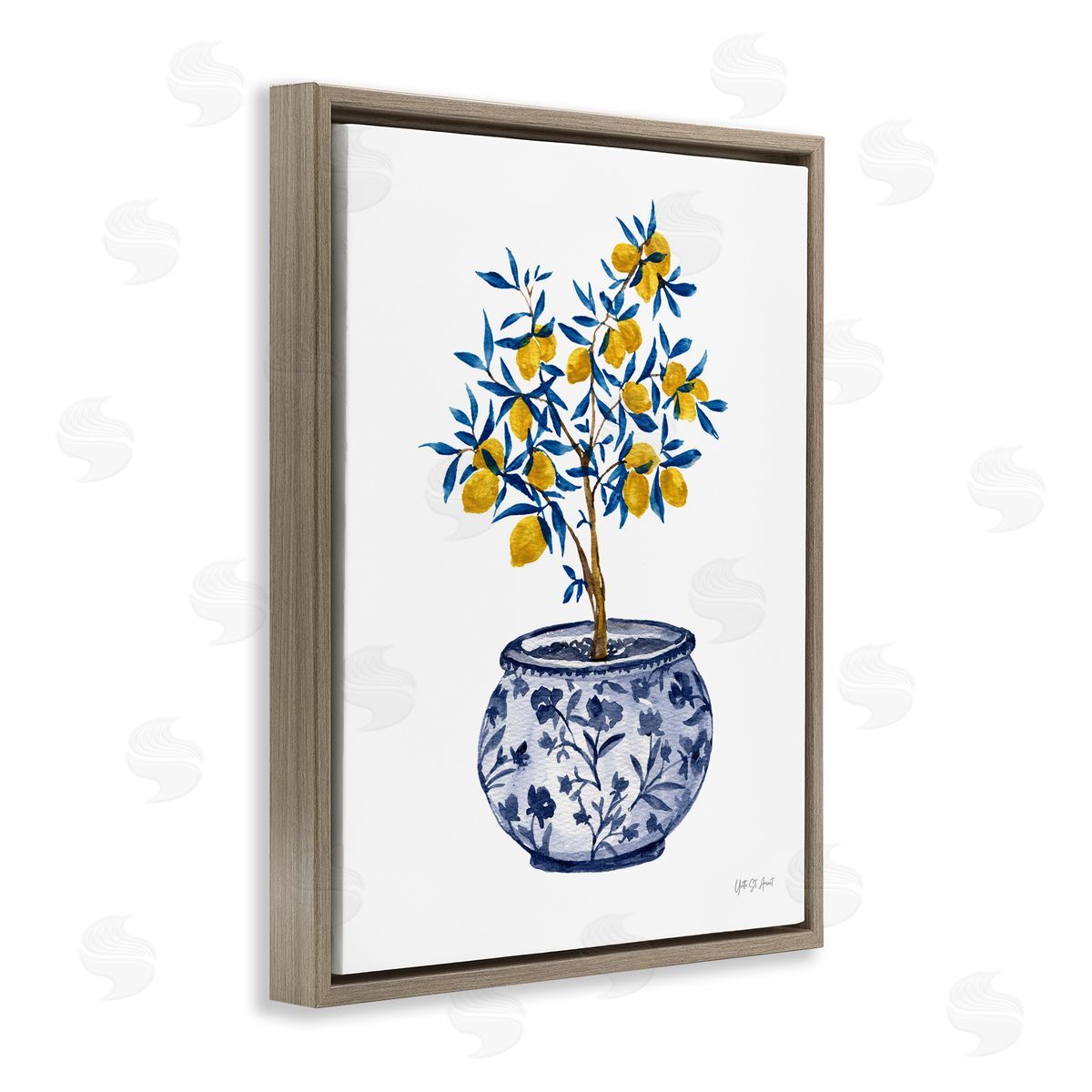 Yvette St. Amant Lemon Tree in Chinoiserie Brown Floating Frame Canvas Wall Art Print
