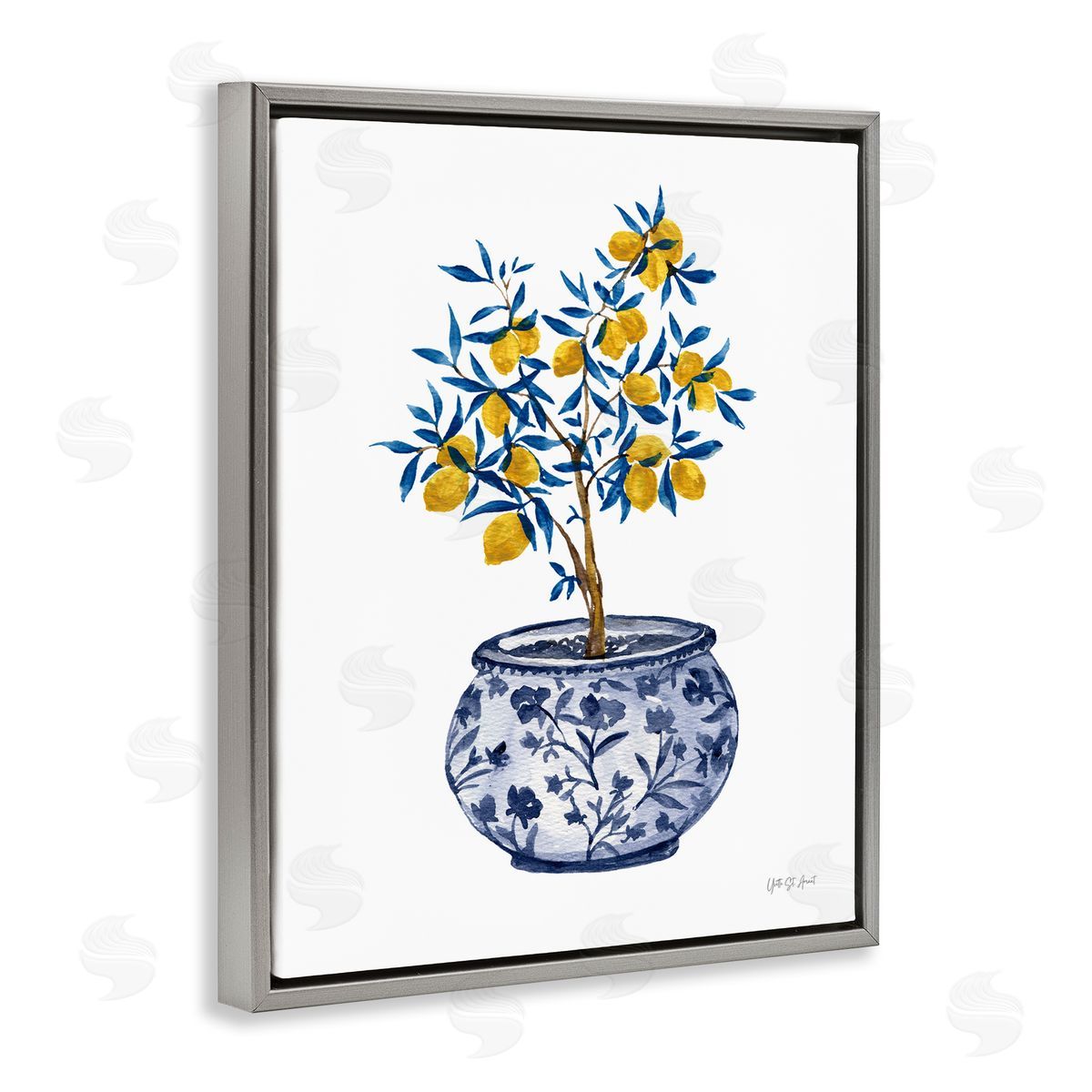 Yvette St. Amant Lemon Tree in Chinoiserie Gray Floating Frame Canvas Wall Art Print