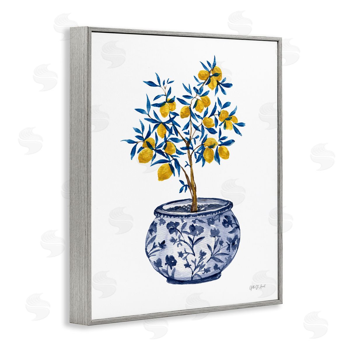 Yvette St. Amant Lemon Tree in Chinoiserie Gray Framed Giclee Wall Art Print