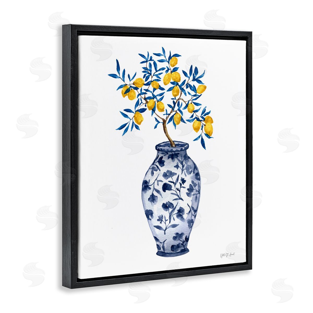 Yvette St. Amant Chinoiserie Vase Lemons Black Floating Frame Canvas Wall Art Print