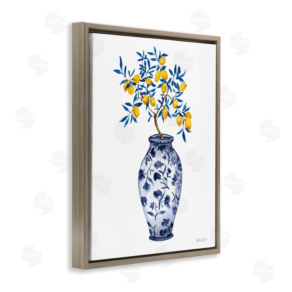 Yvette St. Amant Chinoiserie Vase Lemons Brown Floating Frame Canvas Wall Art Print