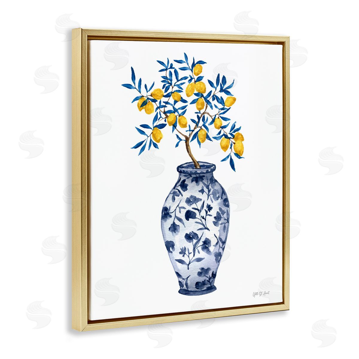 Yvette St. Amant Chinoiserie Vase Lemons Gold Floating Frame Canvas Wall Art Print