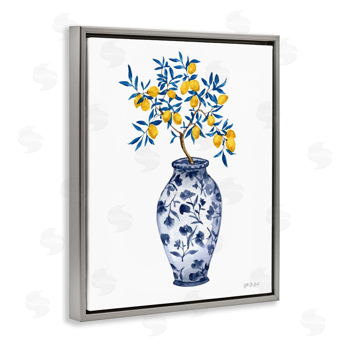 Yvette St. Amant Chinoiserie Vase Lemons Gray Floating Frame Canvas Wall Art Print