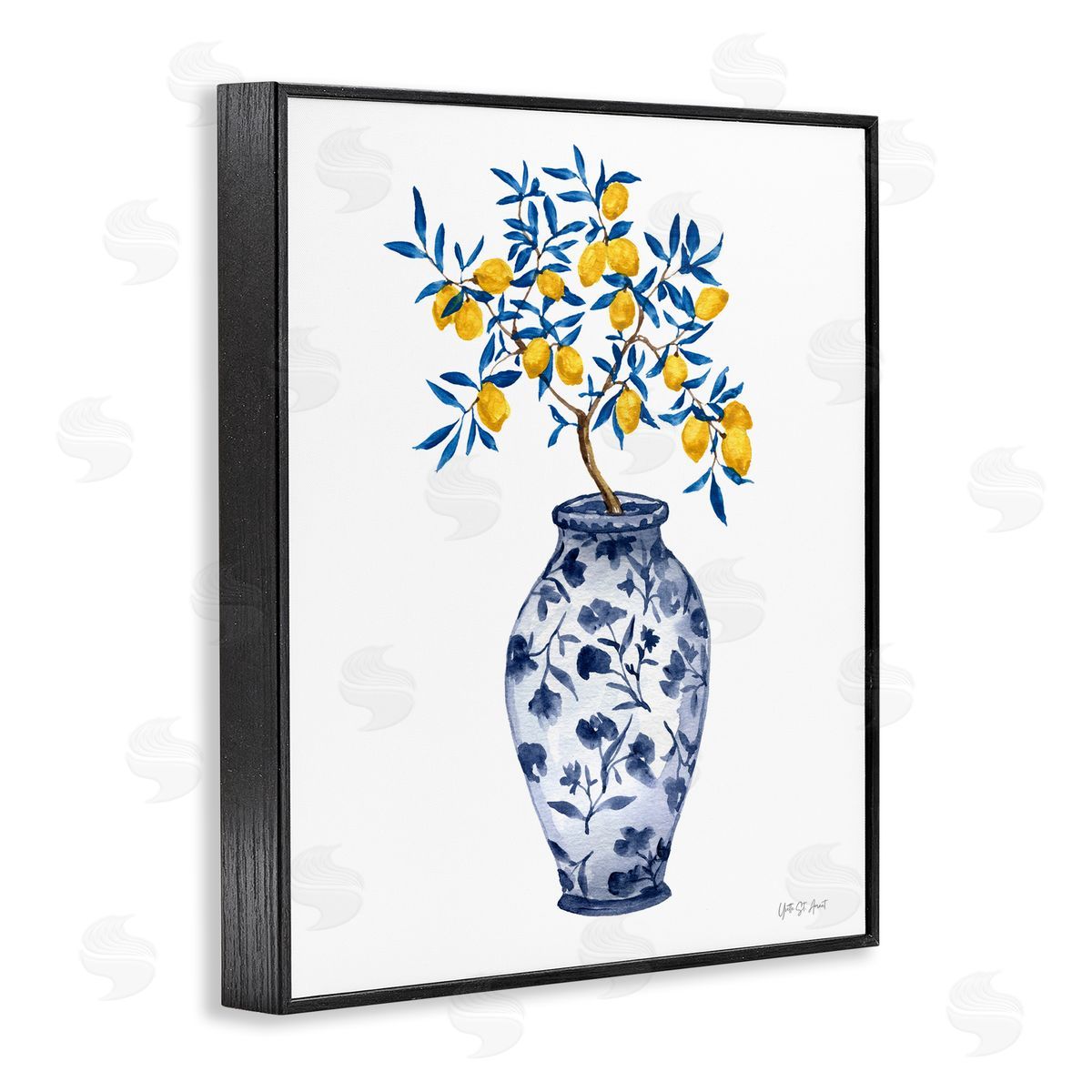 Yvette St. Amant Chinoiserie Vase Lemons Black Framed Giclee Wall Art Print