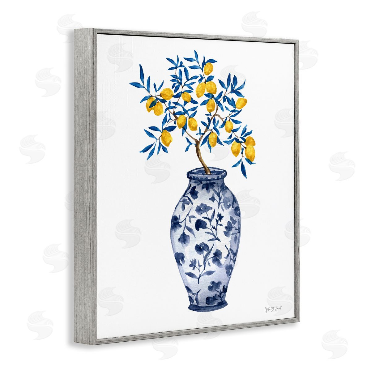 Yvette St. Amant Chinoiserie Vase Lemons Gray Framed Giclee Wall Art Print