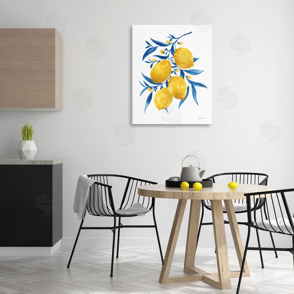 Yvette St. Amant Blue Leaf Lemons Canvas Wall Art Print in Room
