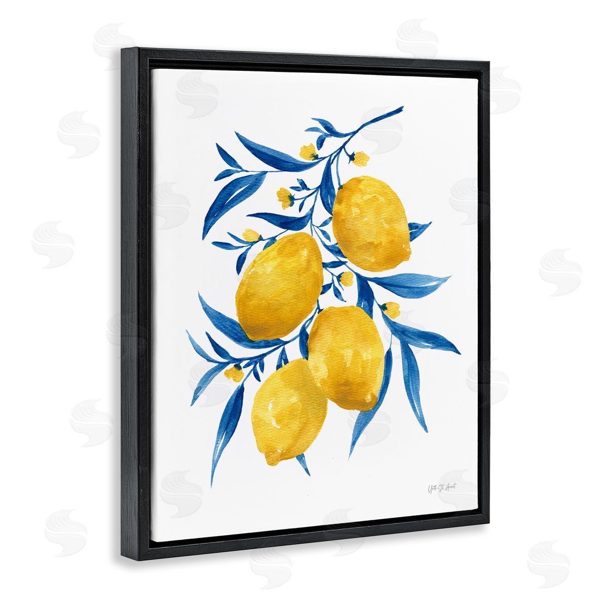 Yvette St. Amant Blue Leaf Lemons Black Floating Frame Canvas Wall Art Print