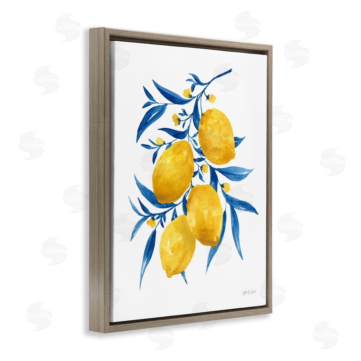 Yvette St. Amant Blue Leaf Lemons Brown Floating Frame Canvas Wall Art Print