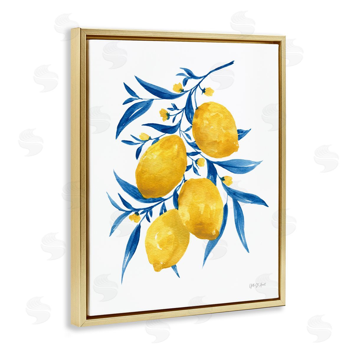 Yvette St. Amant Blue Leaf Lemons Gold Floating Frame Canvas Wall Art Print