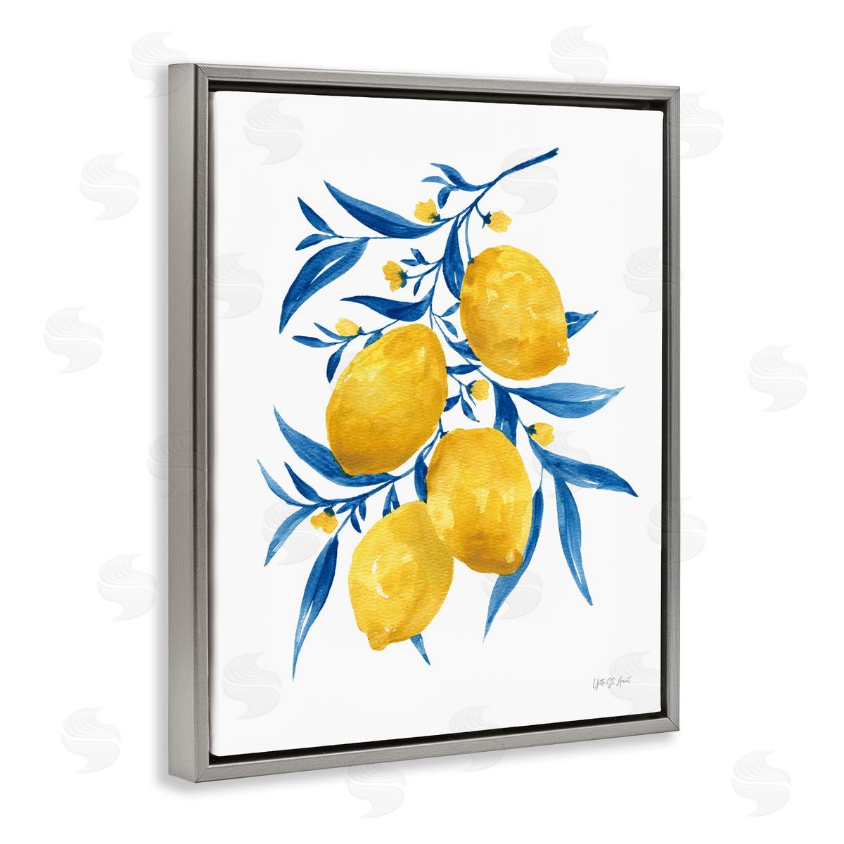 Yvette St. Amant Blue Leaf Lemons Gray Floating Frame Canvas Wall Art Print