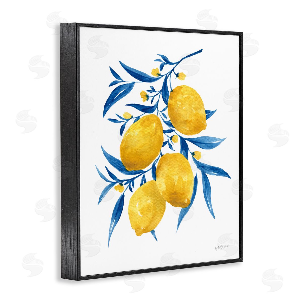Yvette St. Amant Blue Leaf Lemons Black Framed Giclee Wall Art Print