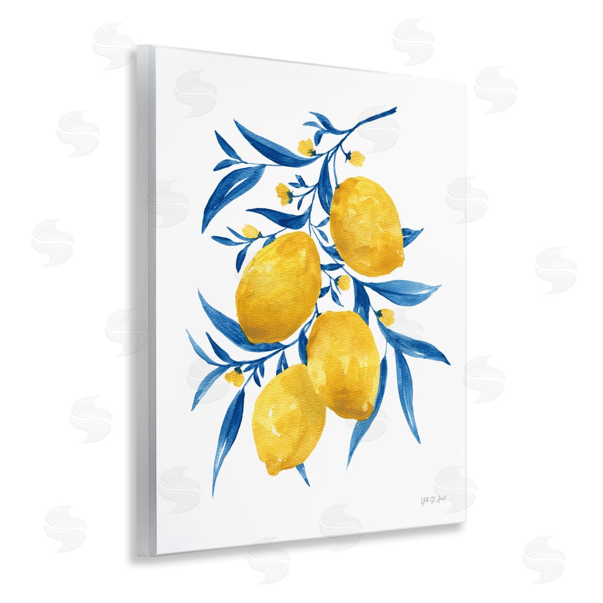 Yvette St. Amant Blue Leaf Lemons Wooden Wall Plaque Art Print