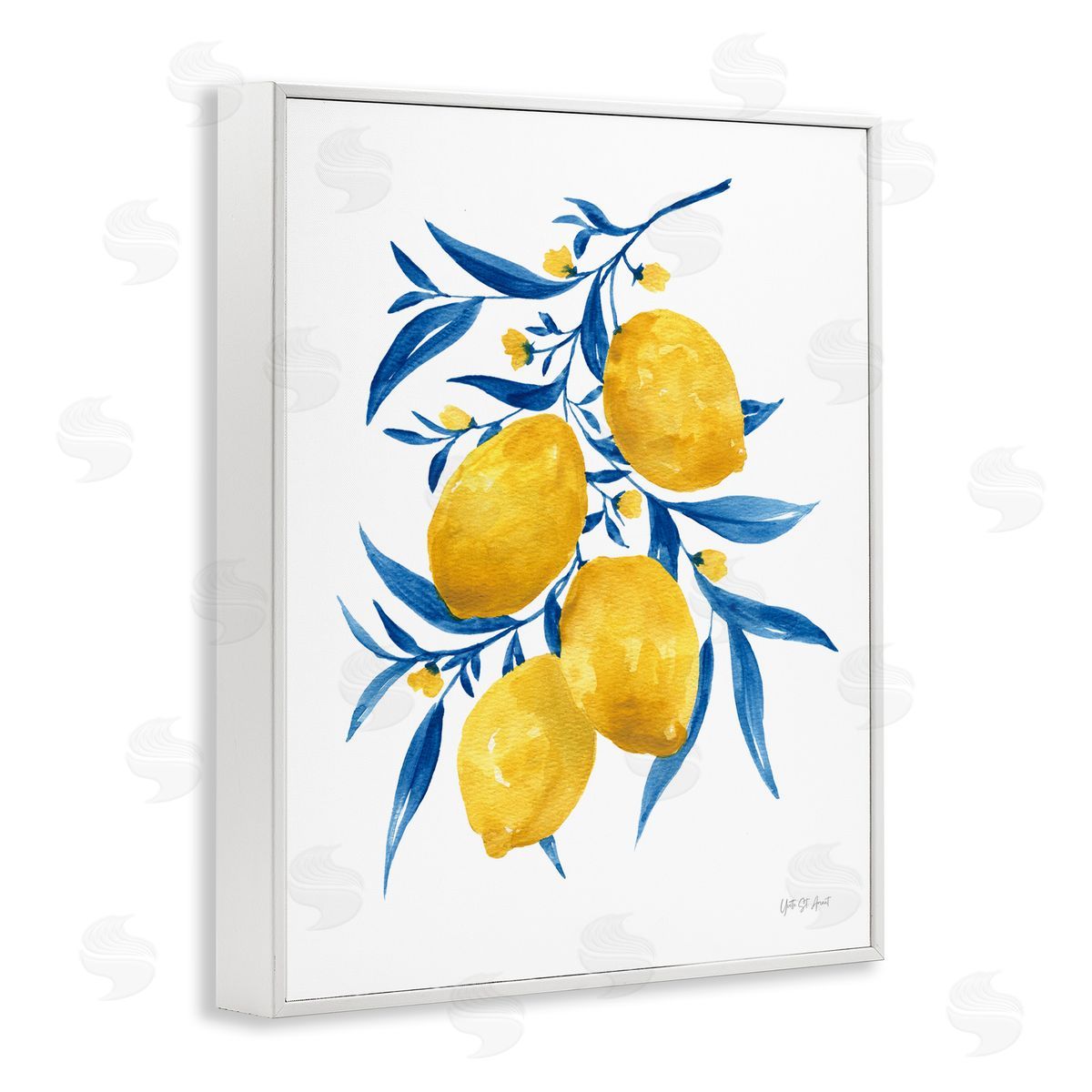 Yvette St. Amant Blue Leaf Lemons White Framed Giclee Wall Art Print