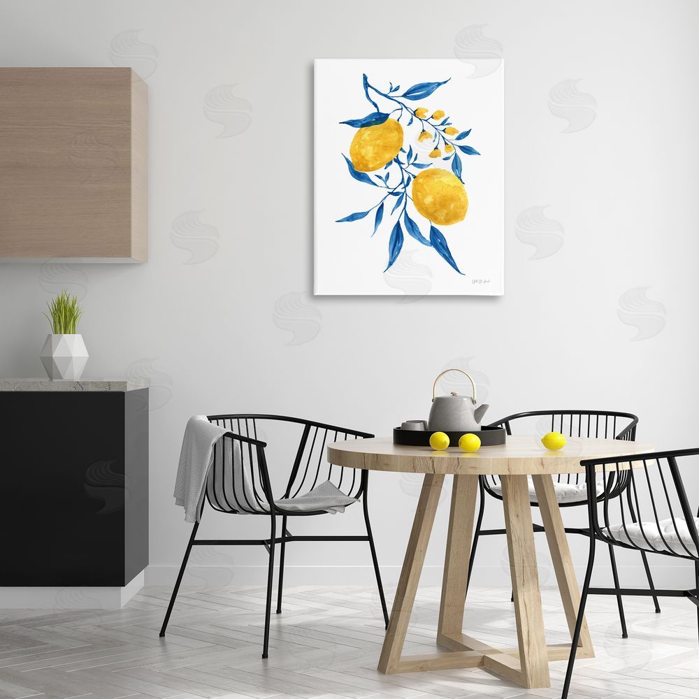 Yvette St. Amant Lemons with Blue Leaves Canvas Wall Art Print in Room