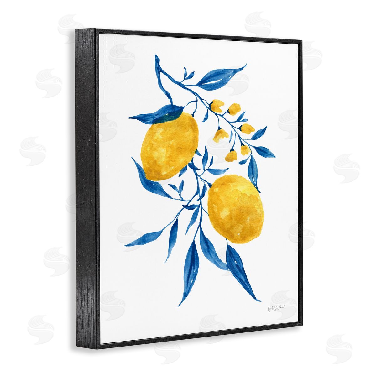 Yvette St. Amant Lemons with Blue Leaves Black Framed Giclee Wall Art Print