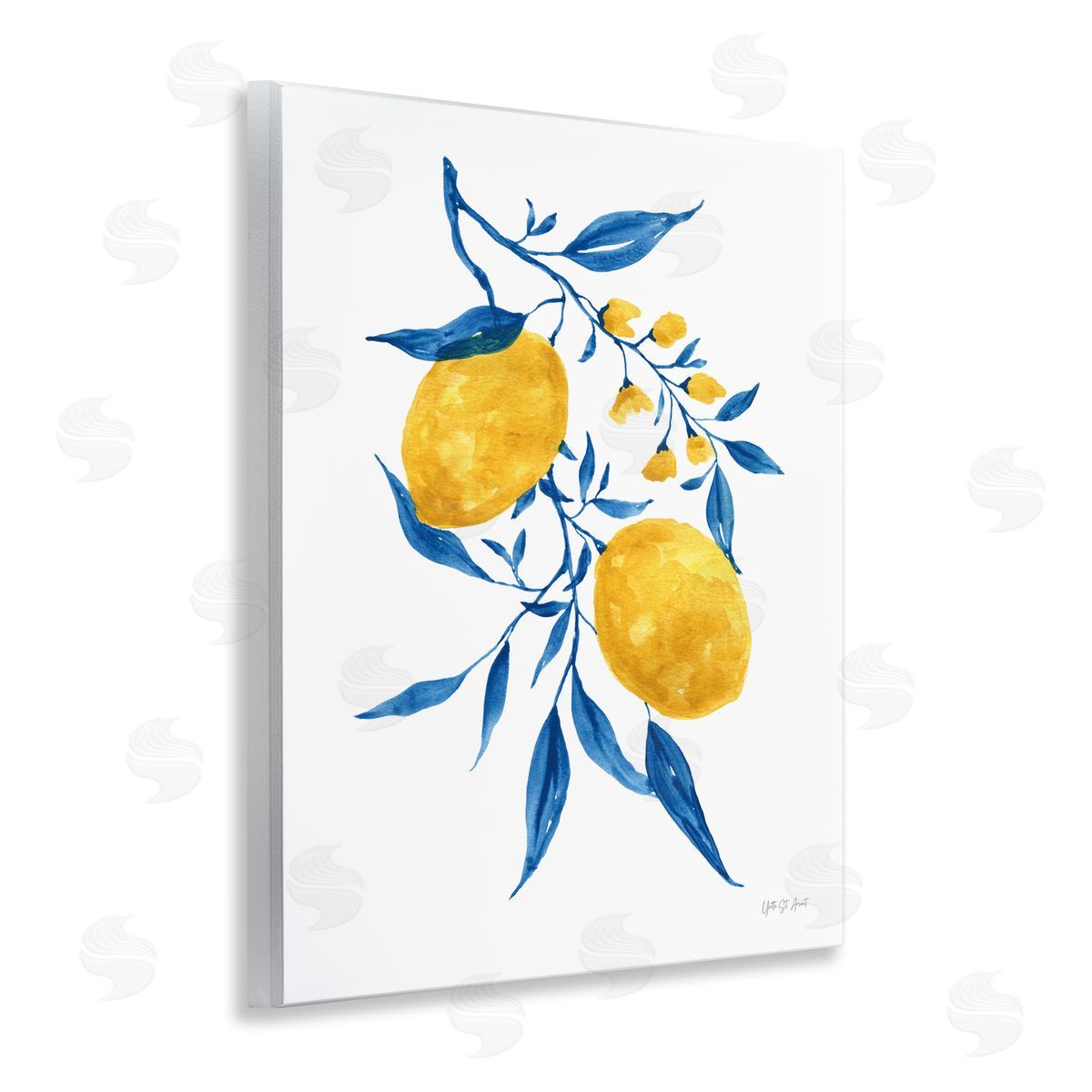 Yvette St. Amant Lemons with Blue Leaves Wooden Wall Plaque Art Print