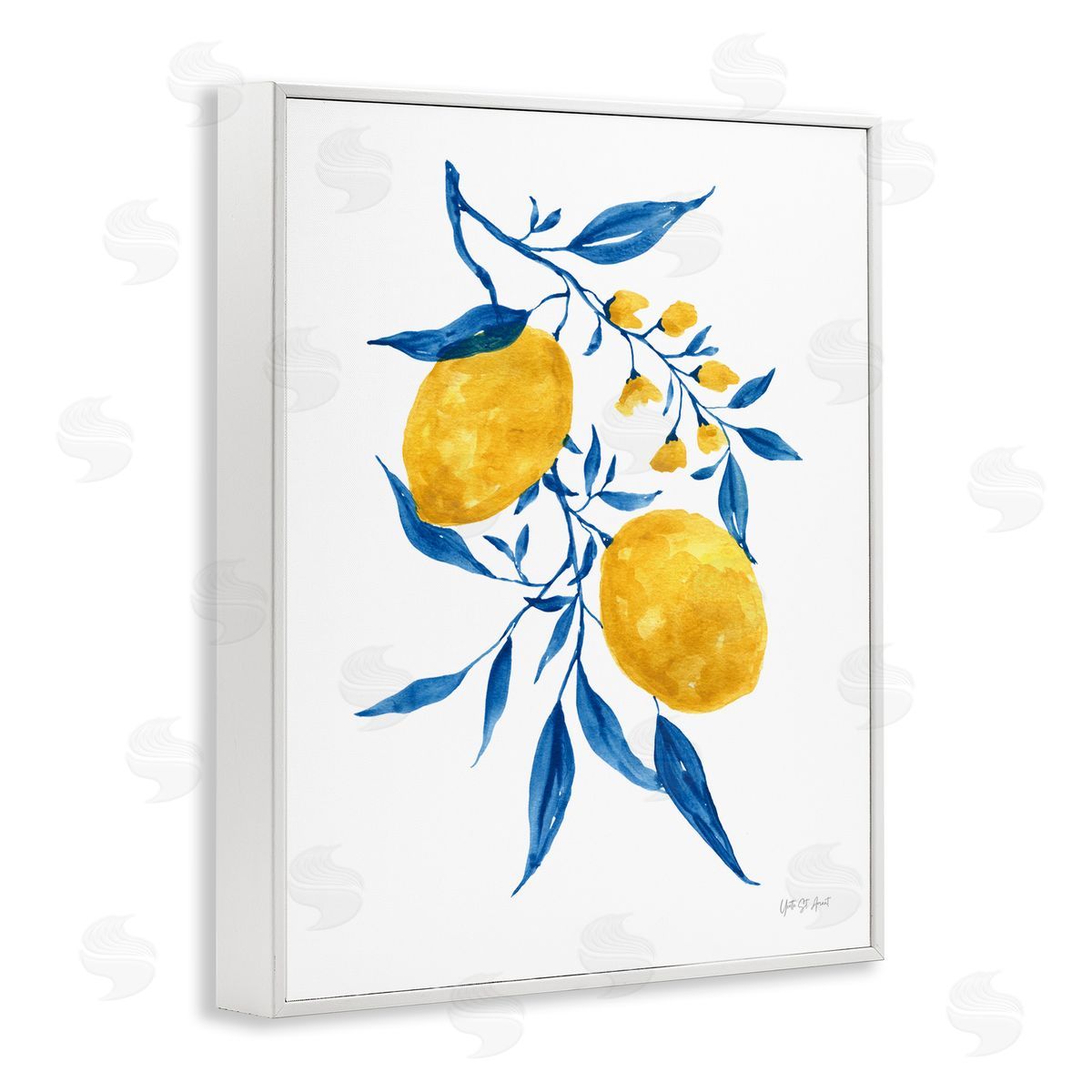 Yvette St. Amant Lemons with Blue Leaves White Framed Giclee Wall Art Print