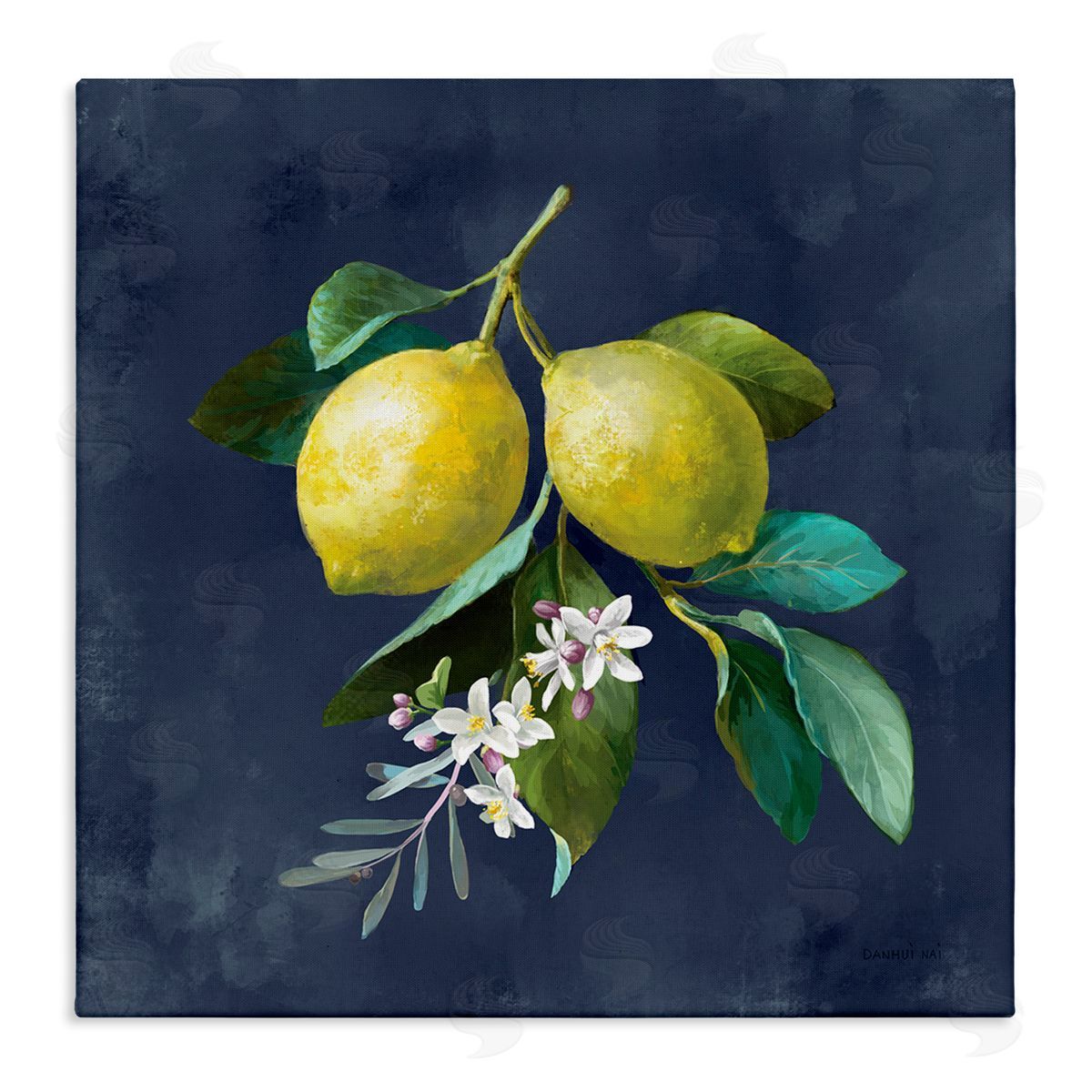 Danhui Nai Lemon Branches on Blue Canvas Wall Art Print