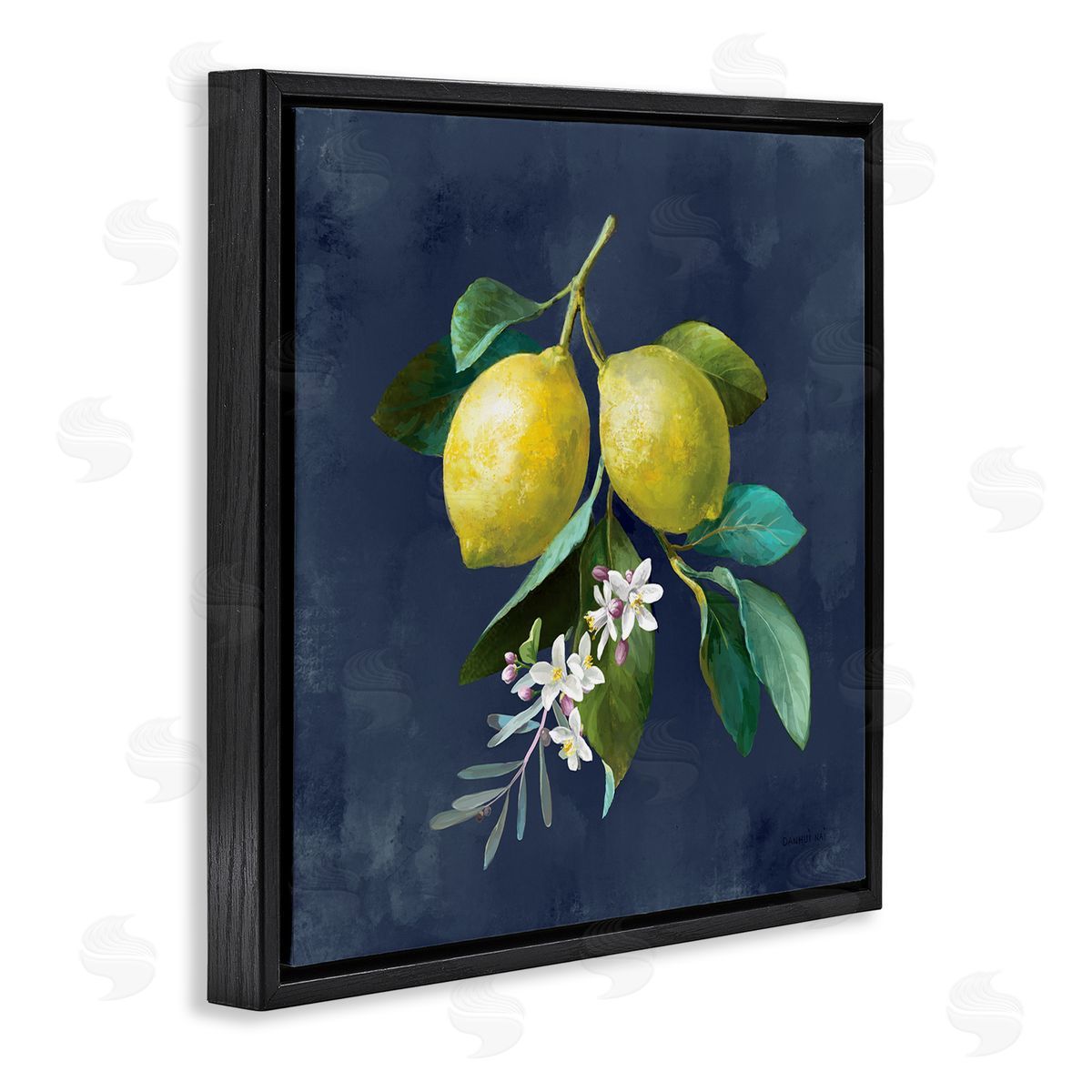 Danhui Nai Lemon Branches on Blue Black Floating Frame Canvas Wall Art Print