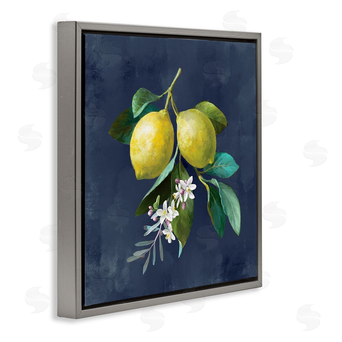 Danhui Nai Lemon Branches on Blue Gray Floating Frame Canvas Wall Art Print