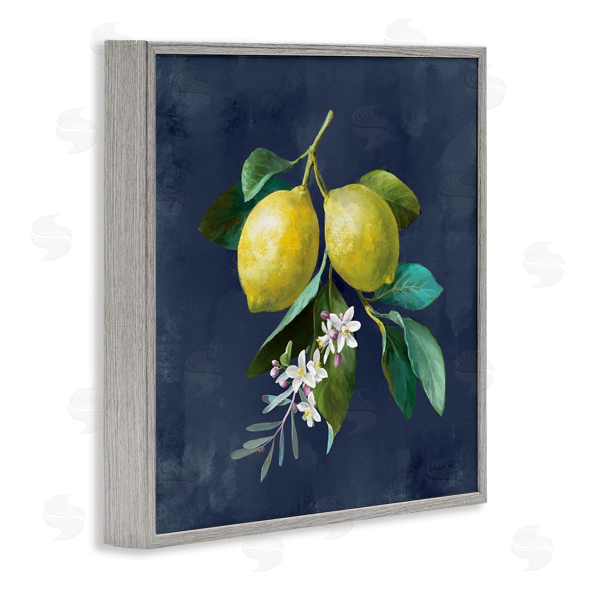 Danhui Nai Lemon Branches on Blue Gray Framed Giclee Wall Art Print