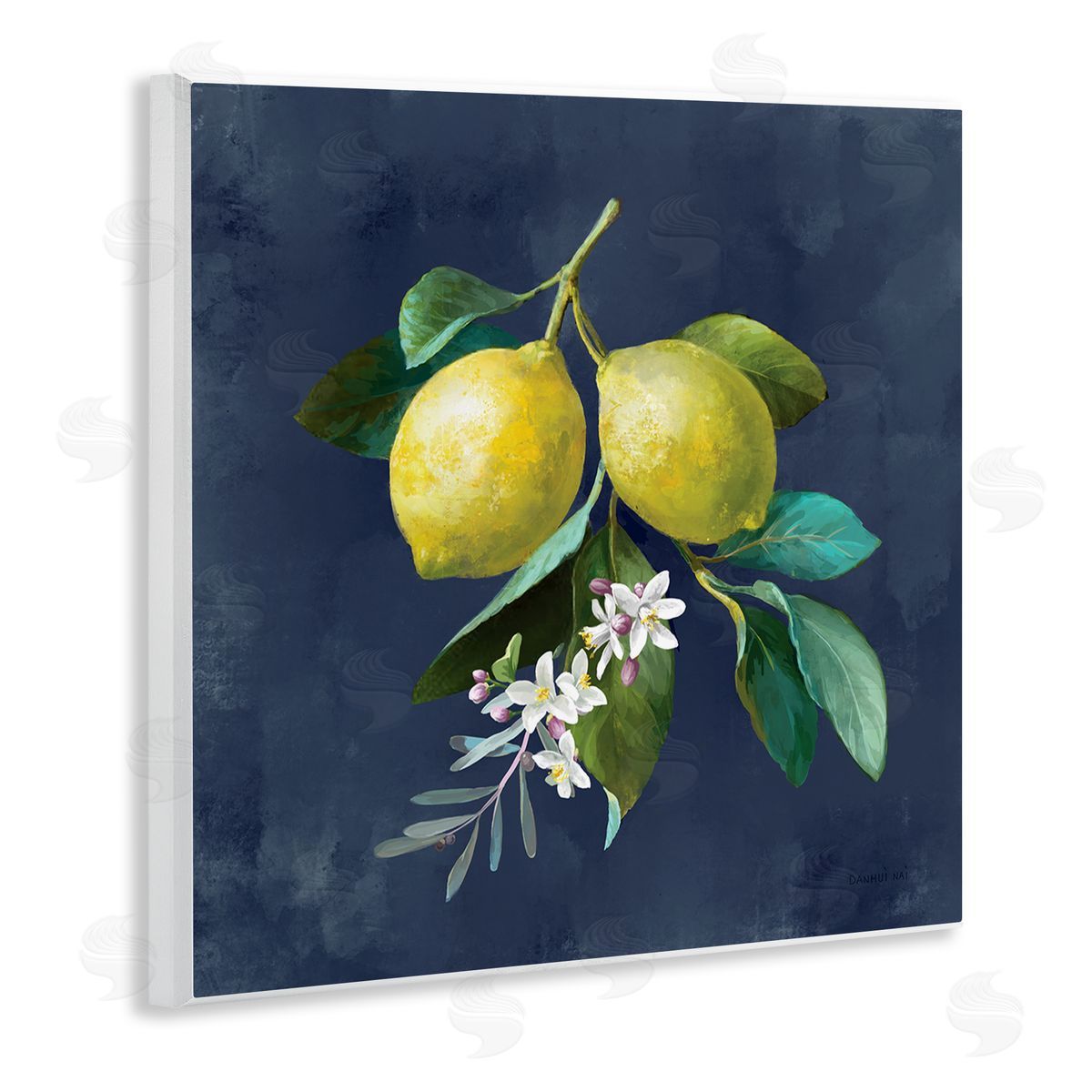 Danhui Nai Lemon Branches on Blue Wooden Wall Plaque Art Print