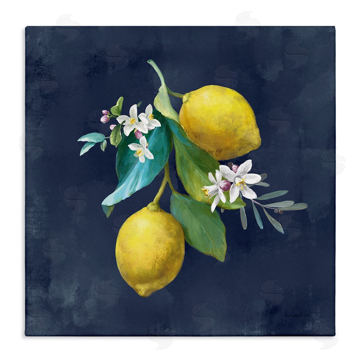 Danhui Nai Lemon Cluster on Blue Canvas Wall Art Print