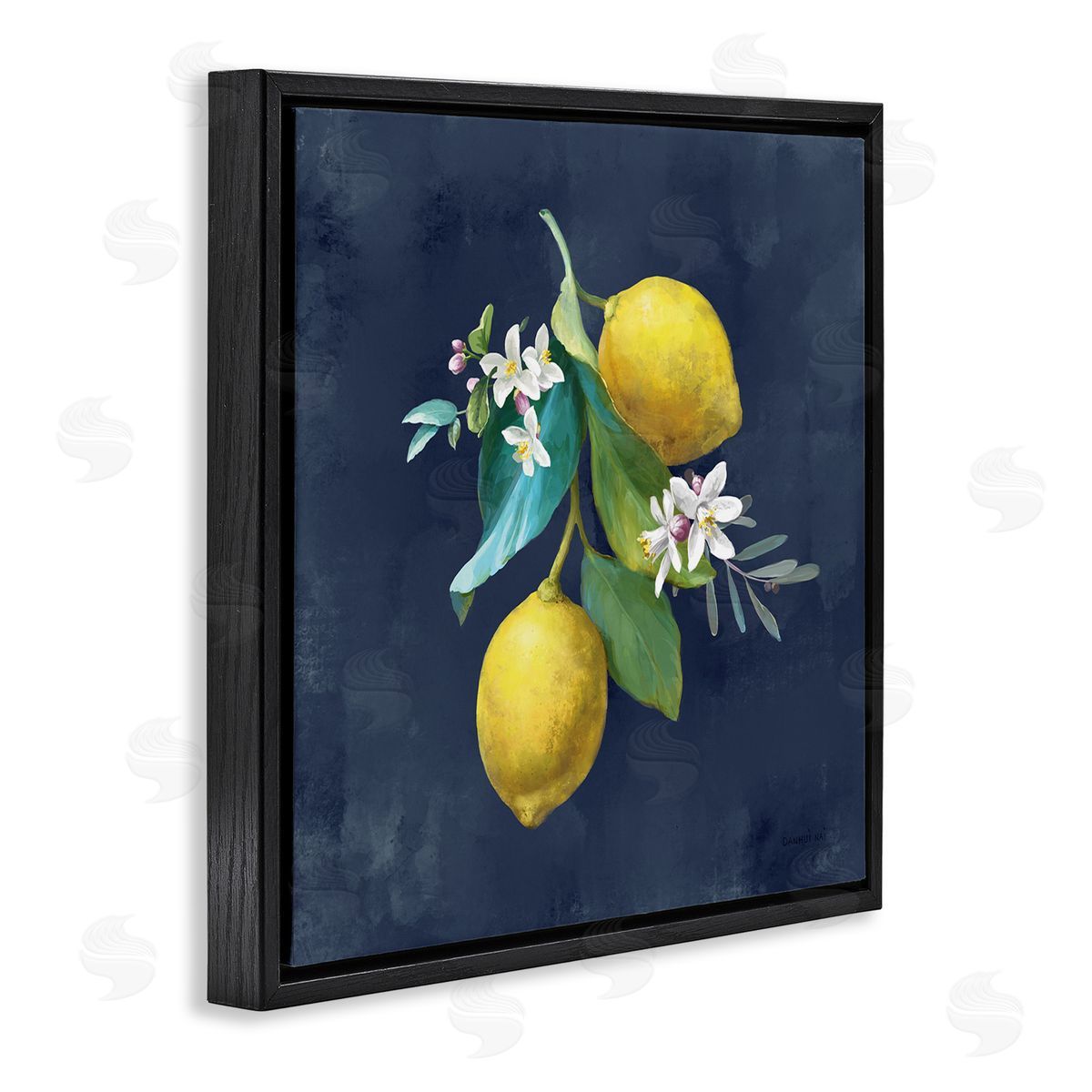 Danhui Nai Lemon Cluster on Blue Black Floating Frame Canvas Wall Art Print