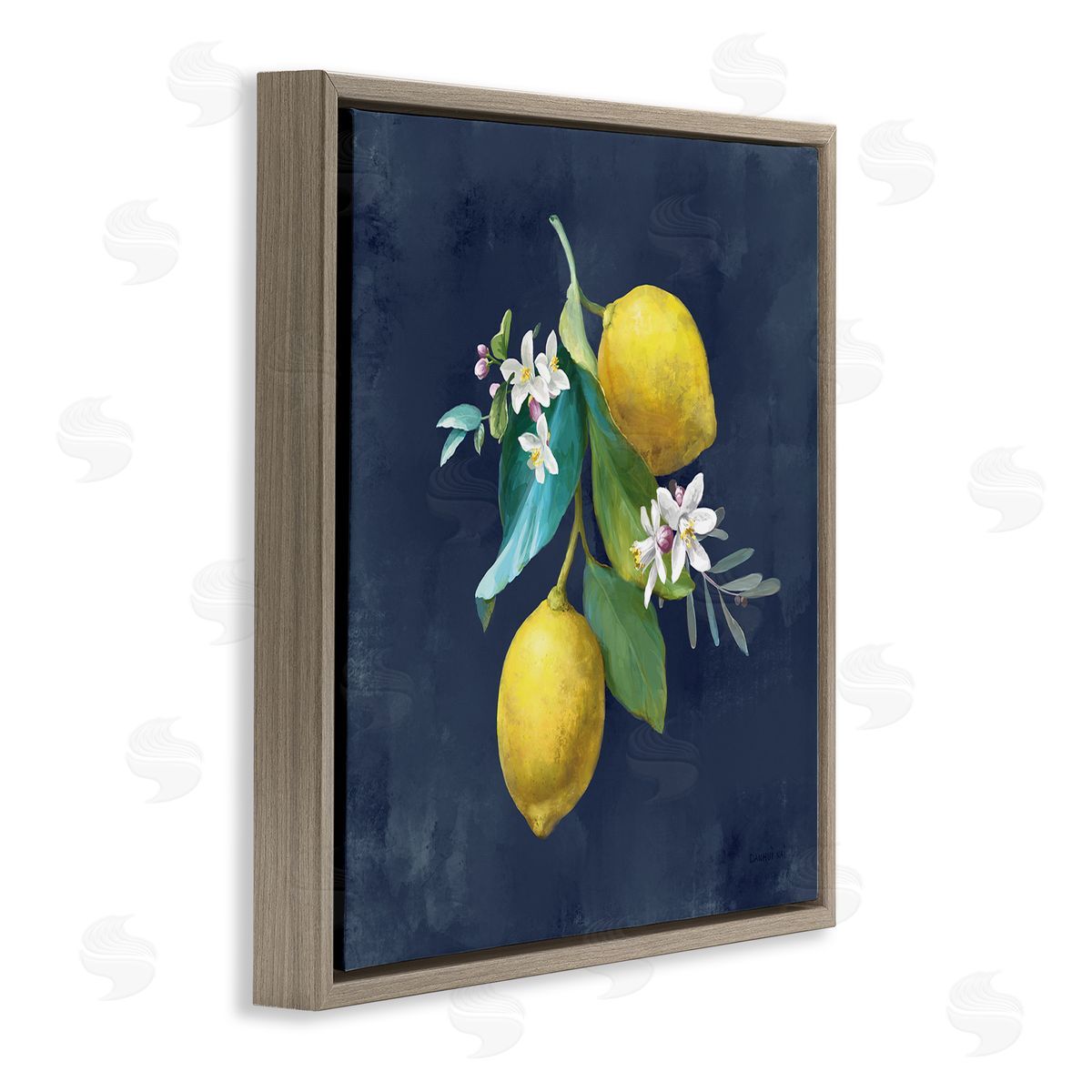 Danhui Nai Lemon Cluster on Blue Brown Floating Frame Canvas Wall Art Print