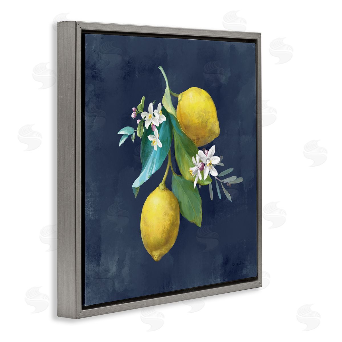 Danhui Nai Lemon Cluster on Blue Gray Floating Frame Canvas Wall Art Print
