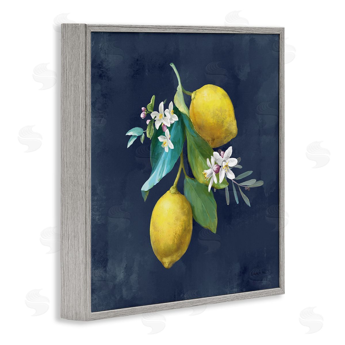 Danhui Nai Lemon Cluster on Blue Gray Framed Giclee Wall Art Print