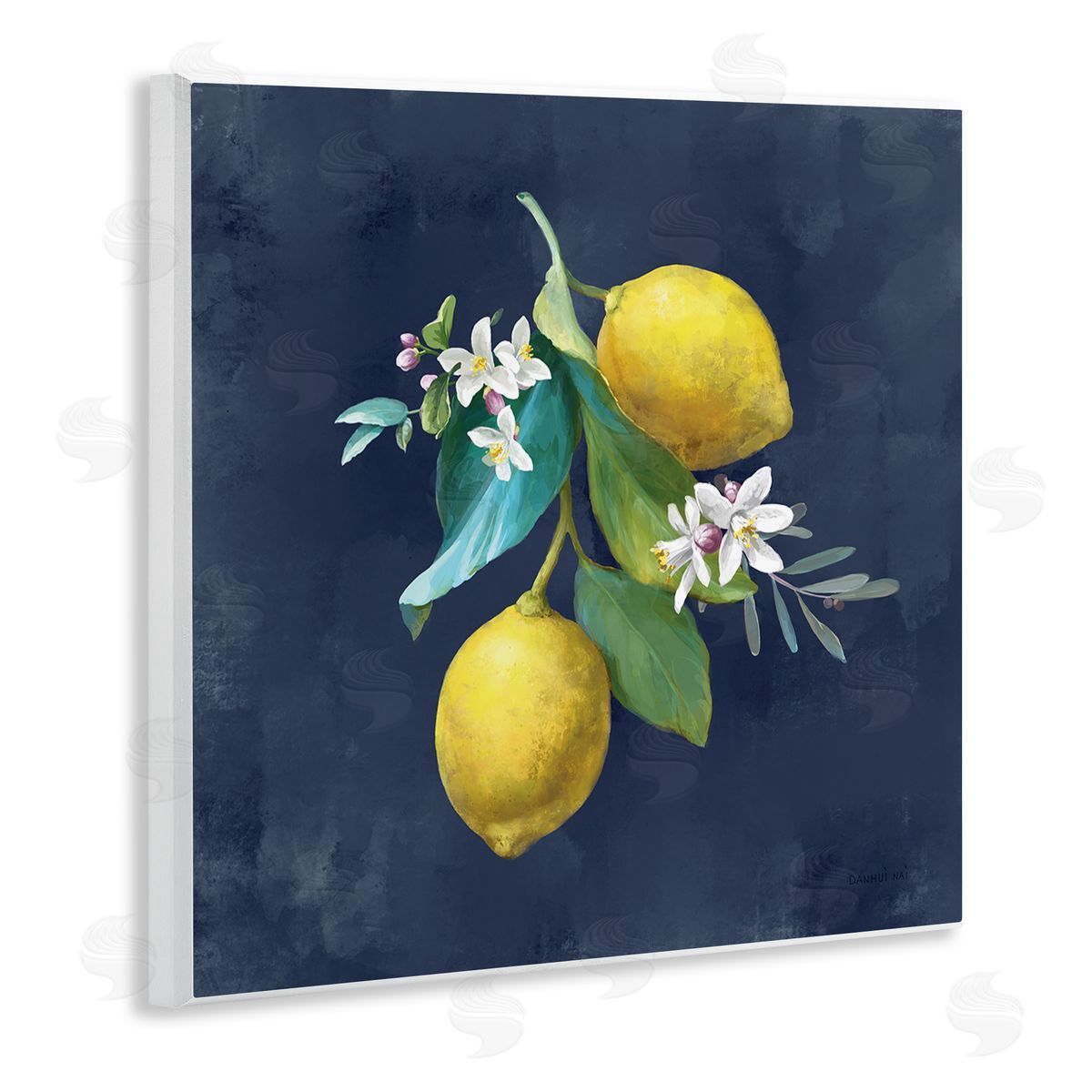 Danhui Nai Lemon Cluster on Blue Wooden Wall Plaque Art Print