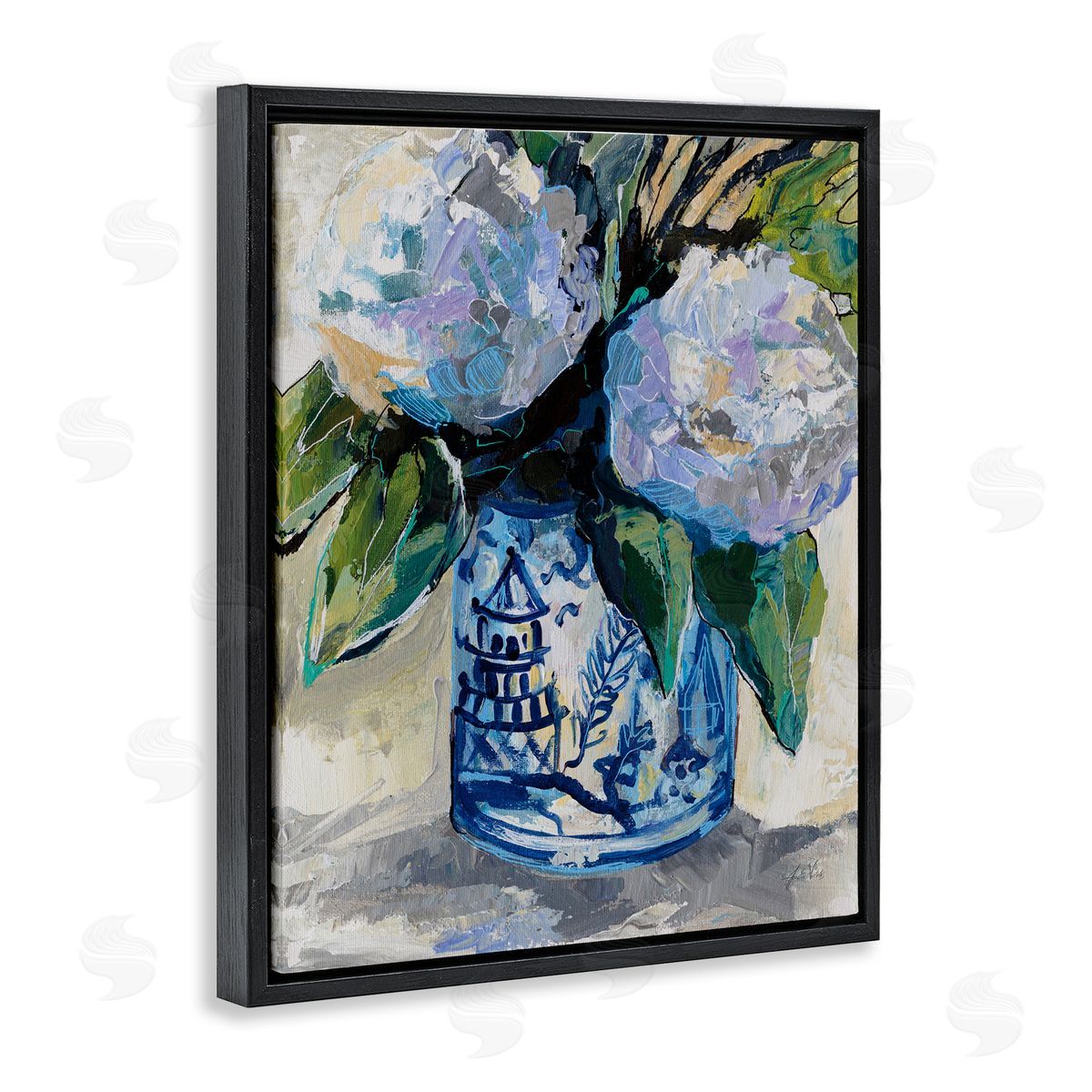 Jeanette Vertentes August Blooming Bouquet Black Floating Frame Canvas Wall Art Print