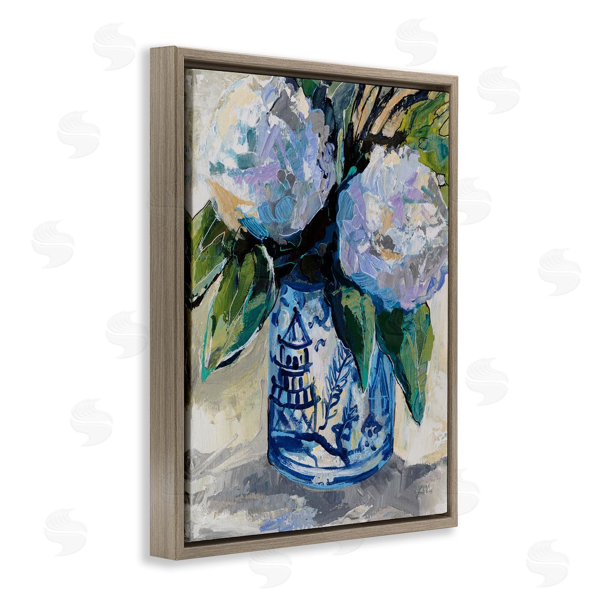 Jeanette Vertentes August Blooming Bouquet Brown Floating Frame Canvas Wall Art Print