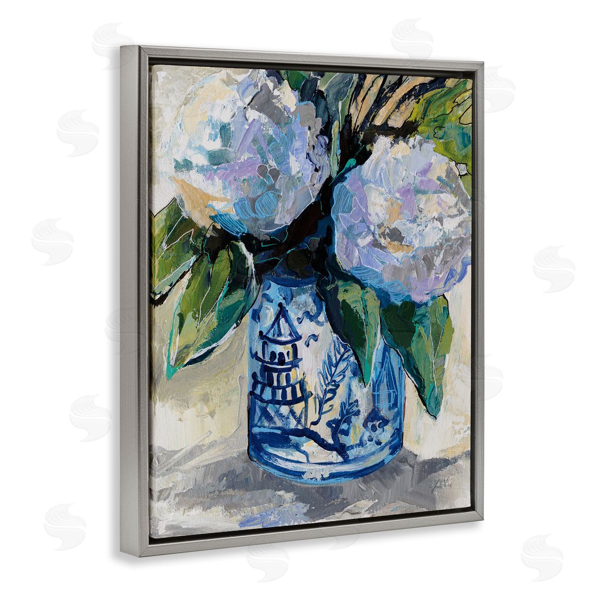 Jeanette Vertentes August Blooming Bouquet Gray Floating Frame Canvas Wall Art Print
