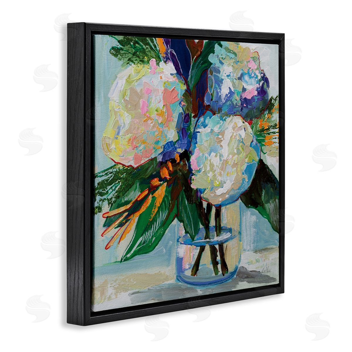 Jeanette Vertentes Bold Summer Blooms Black Floating Frame Canvas Wall Art Print